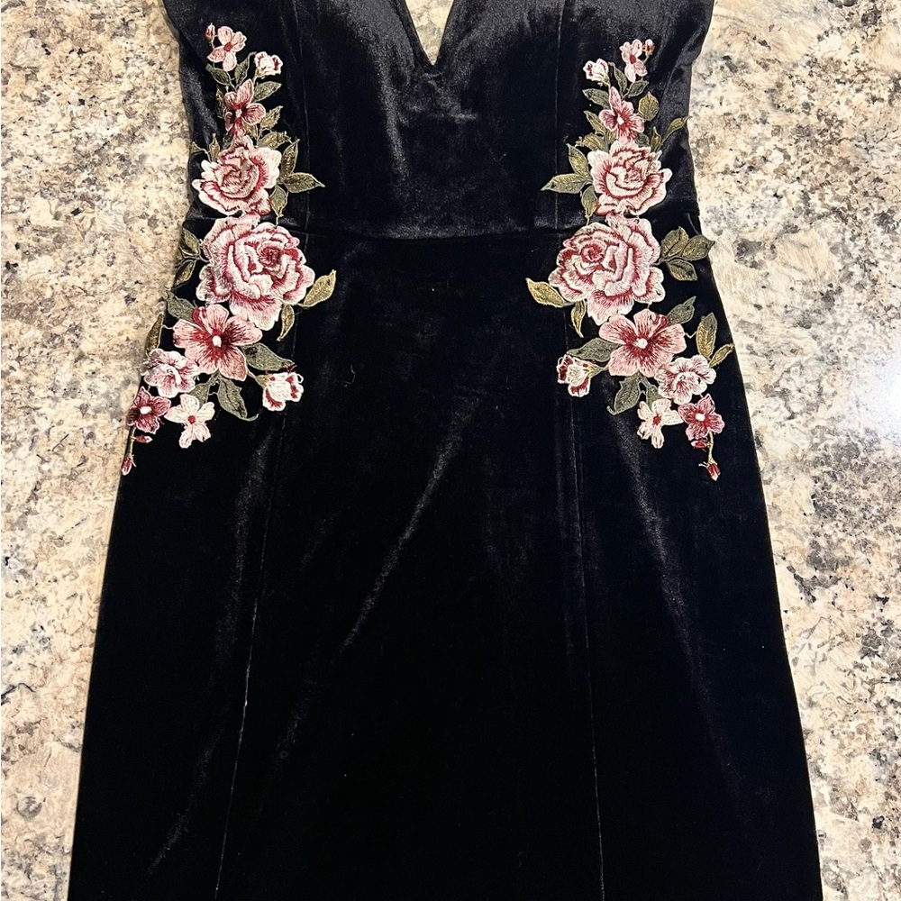 Xtraordinary Black Dress with Pink Floral Embroidery